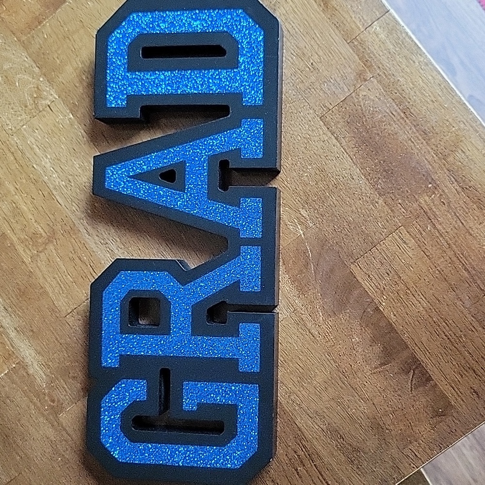 GRAD blue glitter plaque...hang or sit on table for decoration